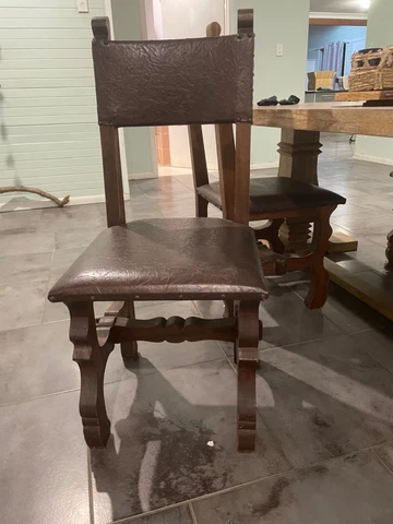 antique Spanish 1920s leather dining chairs x 4 Cover