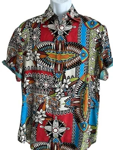 Robert Graham Hemd Herren M SILK ROAD 100% Seide Bunt Azteken Tropical - Bild 1 von 7