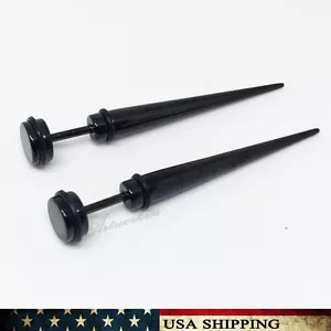 Para hombres Mujeres Punk Negro Taper Pico Acero Inoxidable Falso Tramposo Pendientes Tapón para los Oídos - Imagen 1 de 4