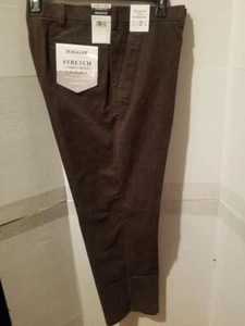 HAGGAR Stretch Corduroy Chino Premium Flex Waist Straight Brown Pants 42X30 NWT - Picture 1 of 2