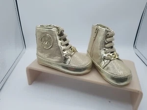 Michael Kors Baby Ana Crib Gold High Tops Boots Girls US Size 3 Zip Up Shoes - Picture 1 of 4