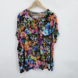 Johnny Was Henley Top Womens 2X Flutter Sleeve Janie Floral Bloom Boho Stretch - Picture 1 of 8