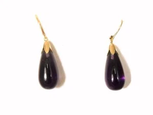 18kt 750 Yellow Gold Amethyst Drop Pendant Earrings for Women - Picture 1 of 3