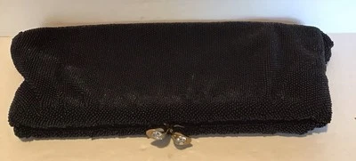 Vintage “Kiss Clasp” Clutch Bag Black Beaded Handmade Belgium By Walborg ‘50’s - Image 1 of 4