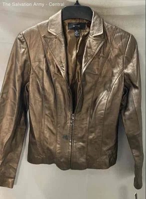 Chaqueta de invierno Alfani para mujer de cuero bronce manga larga cremallera completa talla M Foto 1 de 4