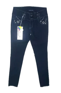 Diamante Low Rise Skinny schwarze Stretch Jeans mit silbernen Rauten Details - Größe 11 - Bild 1 von 8