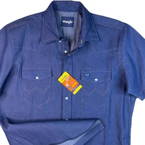 Wrangler Cowboy Cut Western Shirt Denim Pearl Snap Short Sleeve Men Sz L NWT - Picture 1 of 8
