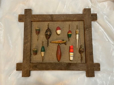 Vintage Fishing Bobber Collection Display Man Cave Man Gift 17x14” Rustic Charm - Image 1 of 4