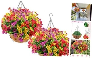 2 Pcs Artificial Hanging Flowers in Basket 12 inch Coconut Lining Baskets - Picture 1 of 8