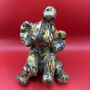 La Vie African Safari Animal Print Ceramic Sitting Elephant Figurine 7" Tall - Picture 1 of 4