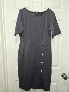 NWOT Betabrand Dark Gray Shift Midi Dress SS Zip Back L Career Minimalist - Picture 1 of 4