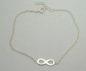 7-8" Adjustble Sterling Silver Love Infinity Sign Tiny Cable 1-2mm Link Bracelet - Picture 1 of 1