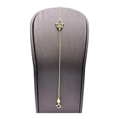 9ct 9K Yellow Gold Hamsa Hand Fine Cable Link Bracelet 1.02 Grams 18cm. New - Image 1 of 4