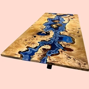 Mappa Burl Blue Ocean Epoxy Resin Dining & Conference Table – Custom Handmade Li - Picture 1 of 11