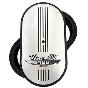 Ford FE 428 American Eagle Logo 15" Oval Air Cleaner Kit Silver - Ansen USA - Foto 1 di 4