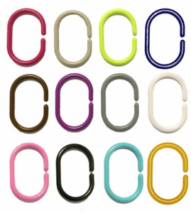 12 X Anelli Tenda Doccia Ganci Bagno Plastica Forte Palo Guida Appendiabiti - Foto 1 di 12