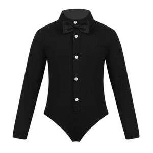 Kids Boys Lapel Collar Dress Shirt Latin Modern Dance Romper Shirts Dancewear - Picture 1 of 24