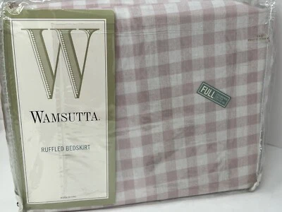 Vintage Waverly ruffled Full Bed Skirt 54x75 Shabby Chic pink plaid check - Image 1 of 4