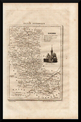 Cartina Geografica Antica Francia Loire Etienne Incisione Acquaforte Originale • 6.99€