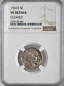1924-S 5C BUFFALO NICKEL NGC VG DETAILS "CLEANED" #2147139-045 FRESHLY GRADED - Picture 1 of 4