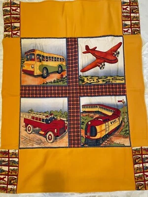 COLCHA CON RESPALDO DE LANA HECHA A MANO PARA BEBÉ/NIÑO PEQUEÑO AVIÓN, TREN, AUTOBÚS, CAMIÓN DE BOMBEROS  Foto 1 de 4