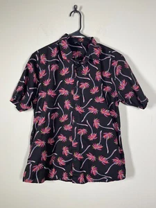 Neff Men's Short Sleeve Black Palm Tree Print Topical Button-Up Shirt M Graphic - Picture 1 of 3