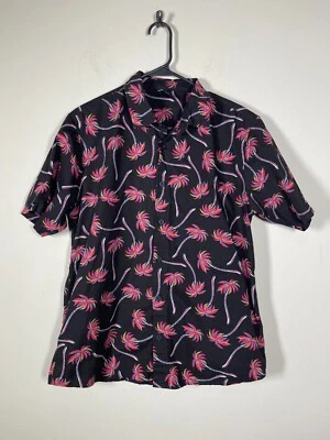 Camisa para hombre Neff manga corta negra con estampado de palmeras tópica con botones gráfico M Foto 1 de 3