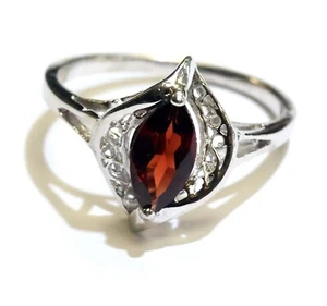 ANILLO DE PIEDRAS PRECIOSAS GRANATE MARQUESA PLATA DE LEY 925 2,6 G TALLA 8 ESTATE - Imagen 1 de 5