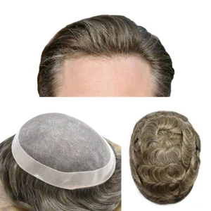 Fine mono Mens toupee hairpiece poly skin Human hair system replacement men wig - Picture 1 of 75
