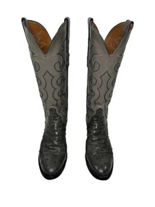Vintage Rare Exotic Rodney Ammons Ostrich Cowgirl Boots Grey S 5.5B Made In USA - Picture 1 of 15