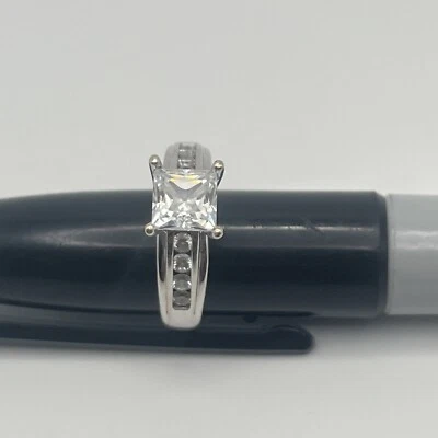 6mm Square Cubic Zirconia Ring 14K White Gold, Size 5.25 - Image 1 of 4