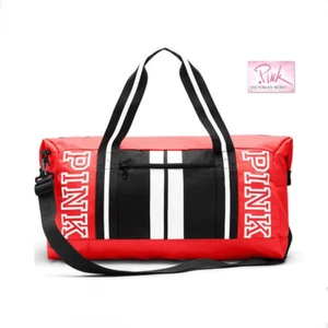 Victoria's Secret Vintage Pink Duffle GymBag Neon Orange CoralPink/black/white - Picture 1 of 8