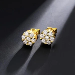 Gold Moissanite VVS Flower Cluster Earrings 925 Silver Stud Earrings 0.50 CTW - Picture 1 of 3