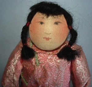 Chinese Girl Cloth Stockinet Doll in Traditional Costuming Folk Art China 1950s - Picture 1 of 14