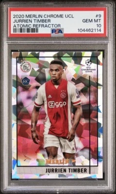 2020-21 Topps Merlin Chrome UCL Jurrien Timber Atomic /250 Rookie PSA 10 Arsenal - Image 1 of 2