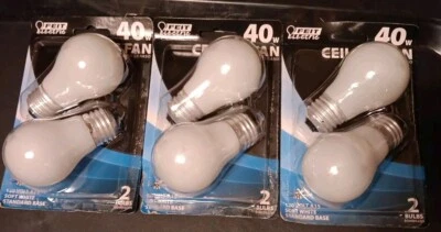6 Feit 40W White Ceiling Fan A15 Bulbs B40• - Image 1 of 2