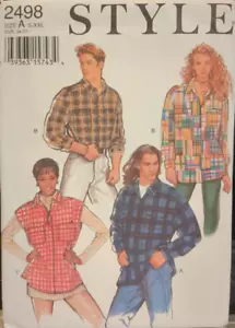 STYLE Sewing Pattern #2498 UNISEX SHIRT SIZE S-M-L-XL-XXL UC/FF - Picture 1 of 5