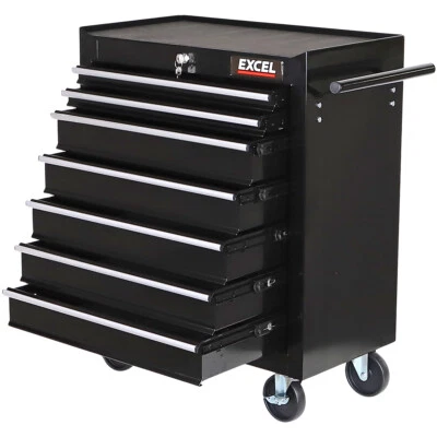 Roller Tool Cabinet Storage 7 Drawer Toolbox Tool Chest Trolley With Wheel Black - Image 1 of 4