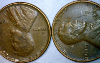 1940 & 1952 ERROR LAMINATION Lincoln Wheat Cent Coins = 2 Coin LOT   NR - Image 1 of 4