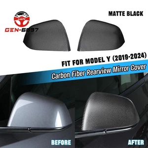 Cubiertas de espejo retrovisor puerta lateral fibra de carbono para Tesla modelo Y 2020-2024 2 piezas - Imagen 1 de 8