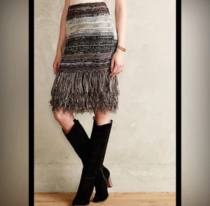NWT Anthropologie Cecilia Prado Boho Multicolor Knit Fringe Hem Skirt Large - Picture 1 of 10