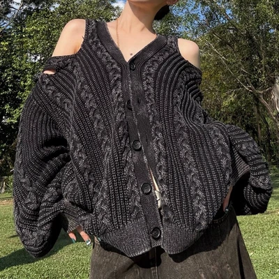 Новый с Ярлыками Glenn Martens x H & M кабель трикотажа кардиган черный 1298150001 размер L - Изображение 1 из 4