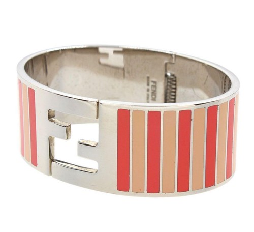 Bracciale Fendi FF logo fantasia righe taglia M rosato x argento accessori donna