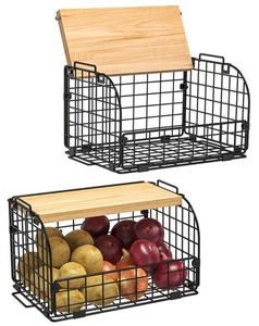 2 Set Stackable Wire Basket with Openable Top, Kitchen Counter, Pantry Organi... - Picture 1 of 8