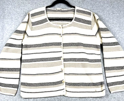 Cárdigan Suéter Carolina Colours Para Mujer’s M Abotonado Rayas Crema Negro Tostado Foto 1 de 4