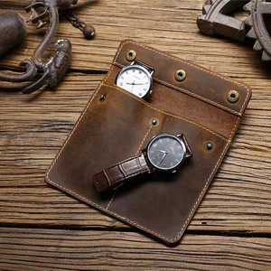 Scatola orologio vintage vera pelle borsa portaoggetti portatile slot da viaggio custodia } - Foto 1 di 12