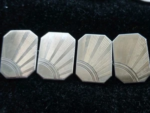 6.2gm 9ct gold On silver Art Deco Bold Sunburst Pattern Cufflinks Cuff Links - Picture 1 of 7