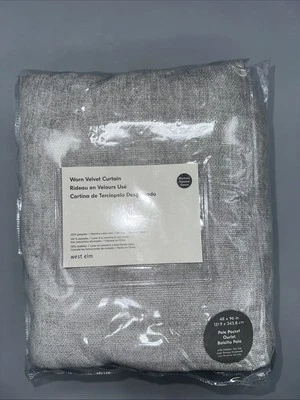West Elm 48 x 96 in Worn Velvet Curtain In Platinum Gray Lined Pole Pocket Top - Image 1 of 4