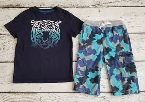 MINI BODEN 8 Boys Blue Tiger Tee and Camouflage Techno Cargo Shorts 8 - Picture 1 of 9
