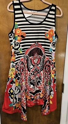 Vestido sin Mangas Beige by ECI Para Mujer Talla XL Cachemira Floral Colorido Boho Cuello Redondo Foto 1 de 4